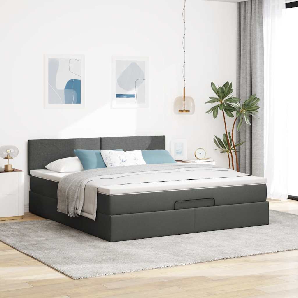 osmannisk sengeramme med madras 180x200 cm stof mørkegrå