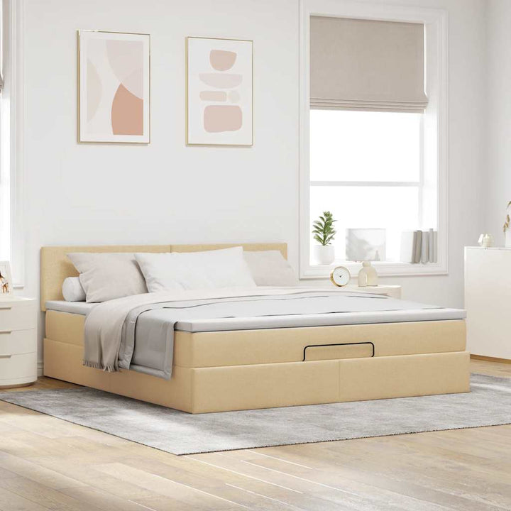 osmannisk sengeramme med madras 180x200 cm stof cremefarvet