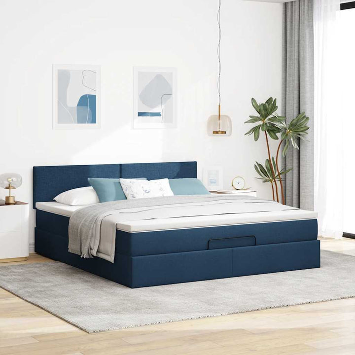osmannisk sengeramme med madras 180x200 cm stof blå