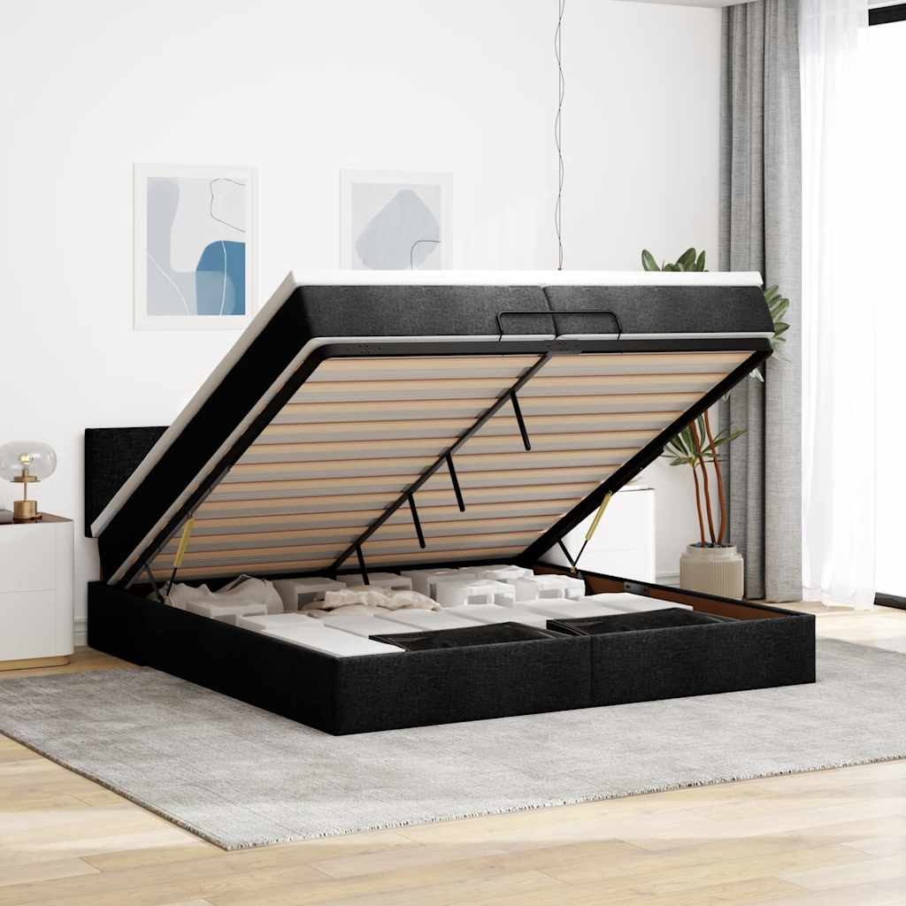 osmannisk sengeramme med madras 200x200 cm stof sort