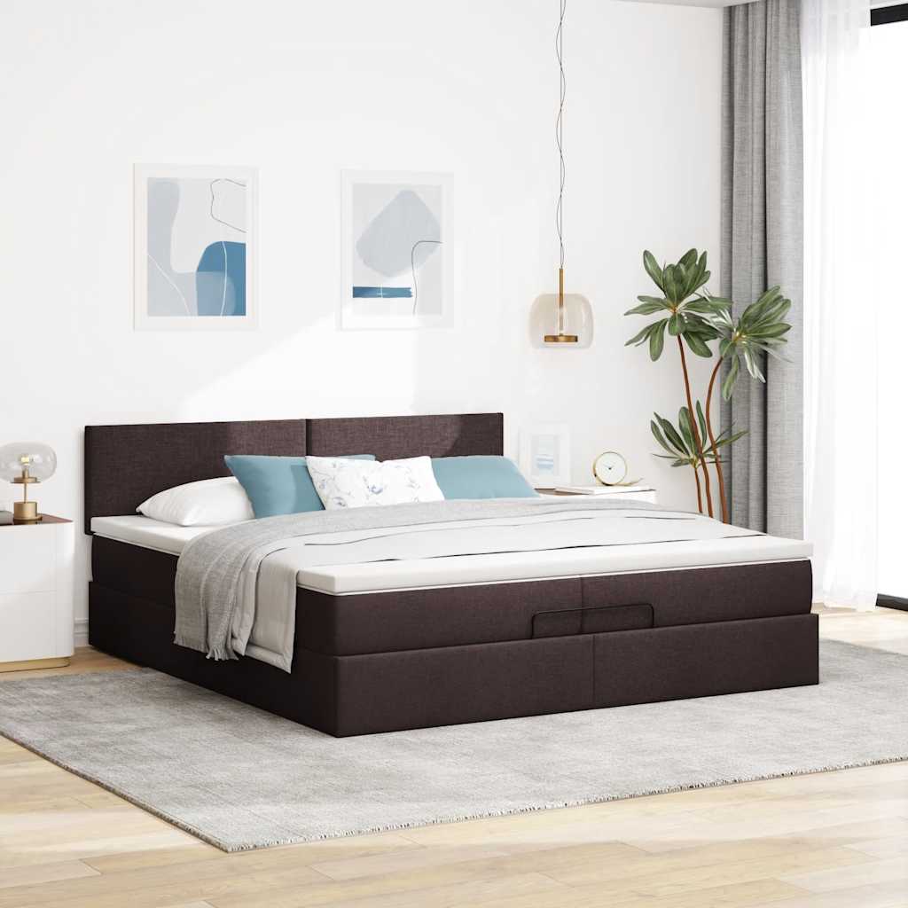 osmannisk sengeramme med madras 200x200 cm stof mørkebrun