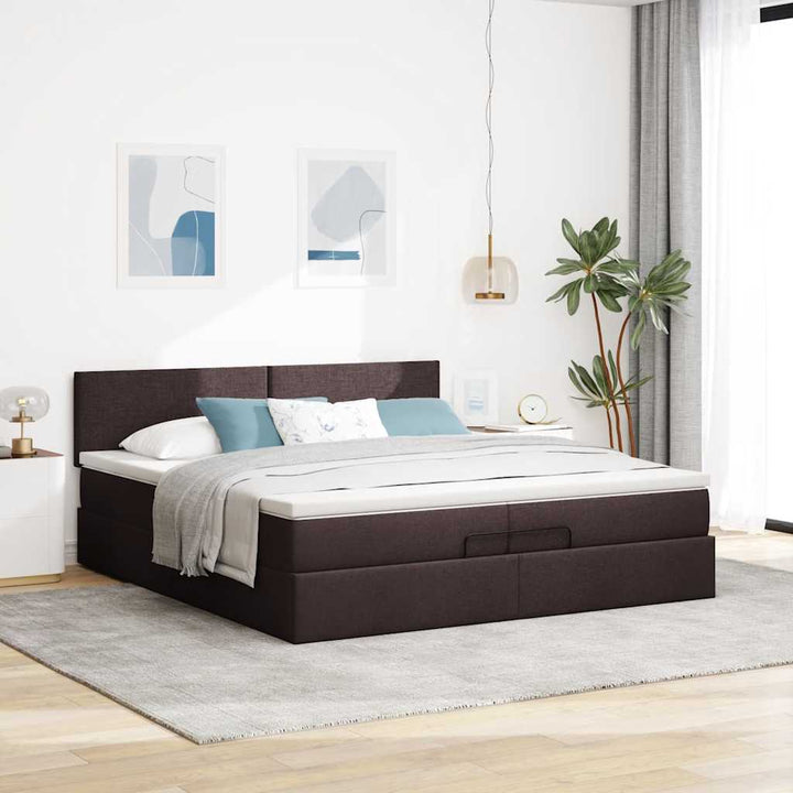 osmannisk sengeramme med madras 200x200 cm stof mørkebrun