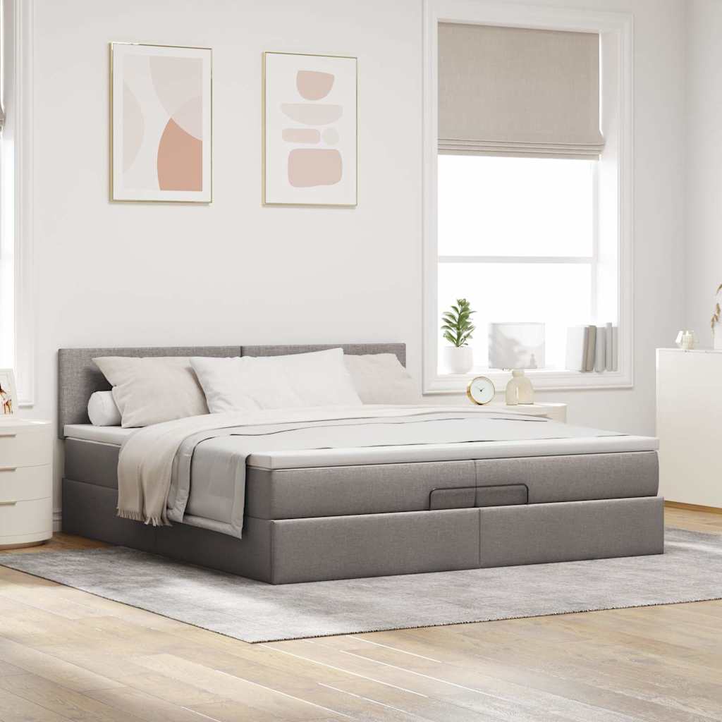 osmannisk sengeramme med madras 200x200 cm stof gråbrun