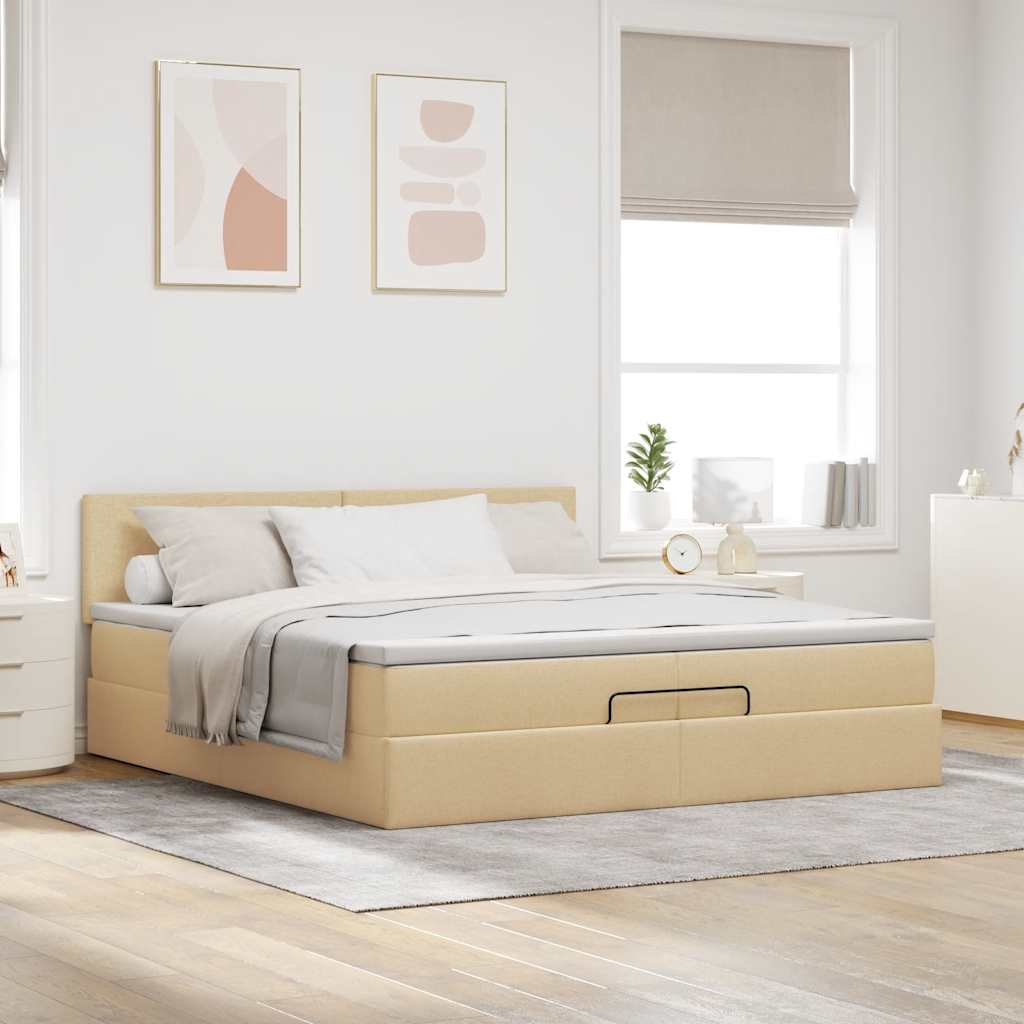 osmannisk sengeramme med madras 200x200 cm stof cremefarvet