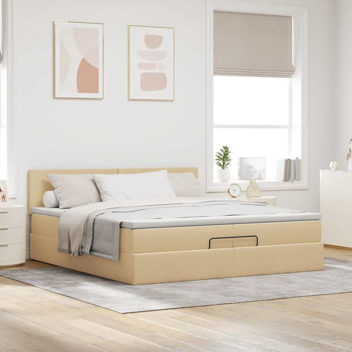 osmannisk sengeramme med madras 200x200 cm stof cremefarvet