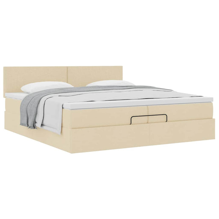 osmannisk sengeramme med madras 200x200 cm stof cremefarvet