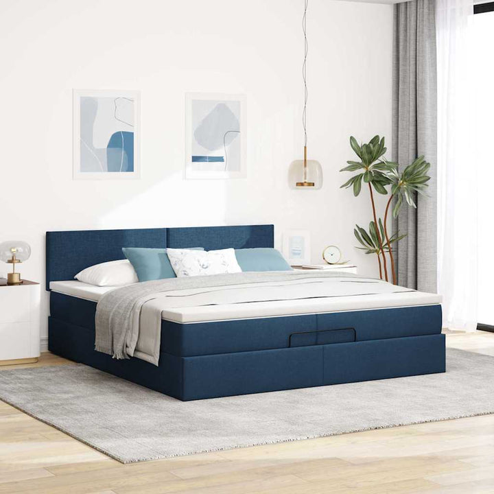 osmannisk sengeramme med madras 200x200 cm stof blå