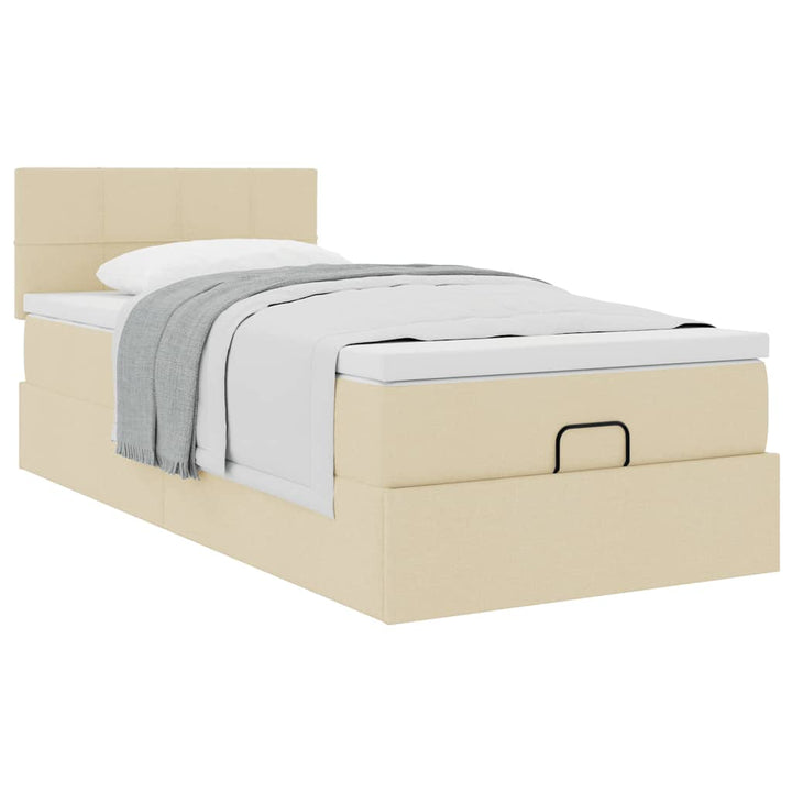 osmannisk sengeramme med madras 90x190 cm stof cremefarvet