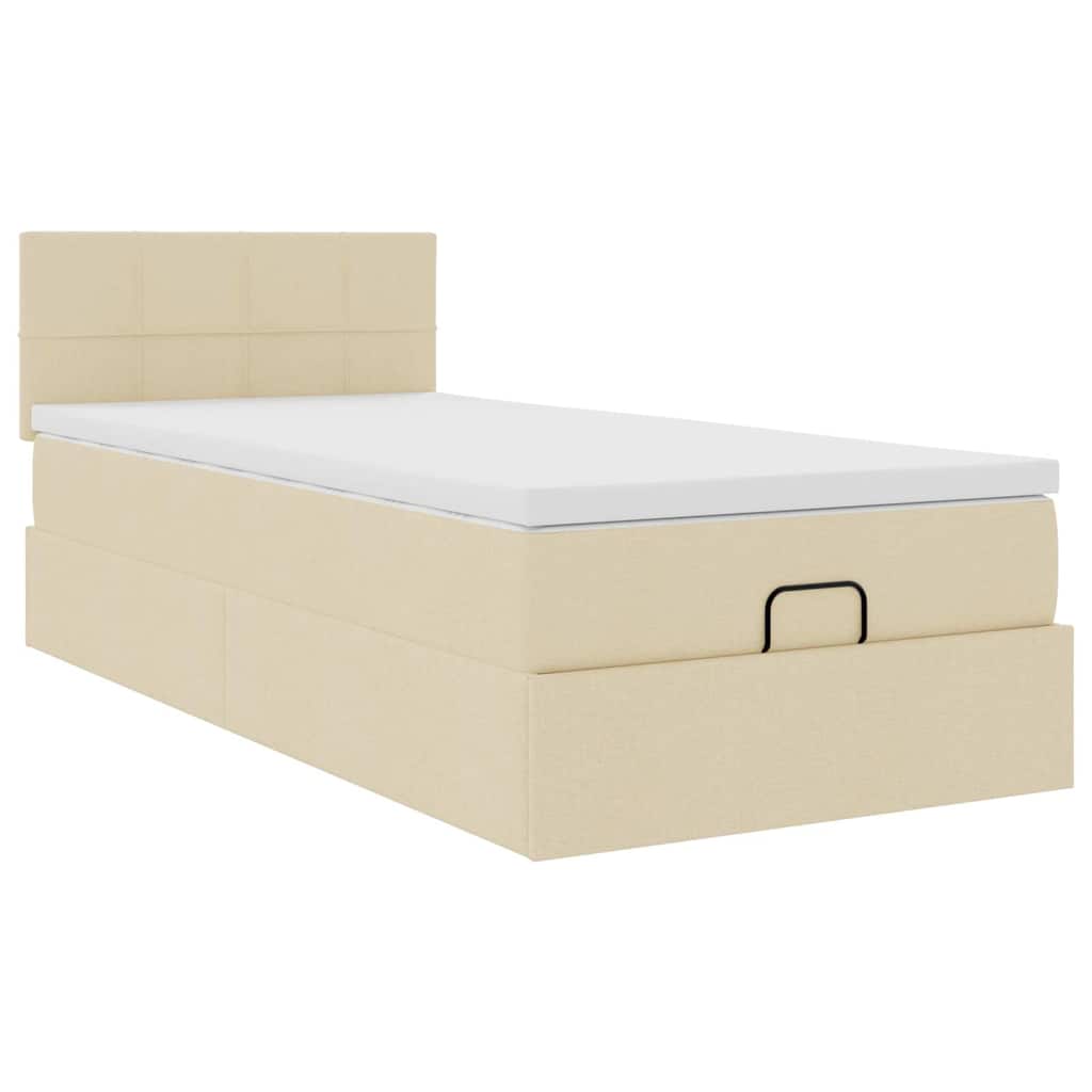 osmannisk sengeramme med madras 90x190 cm stof cremefarvet