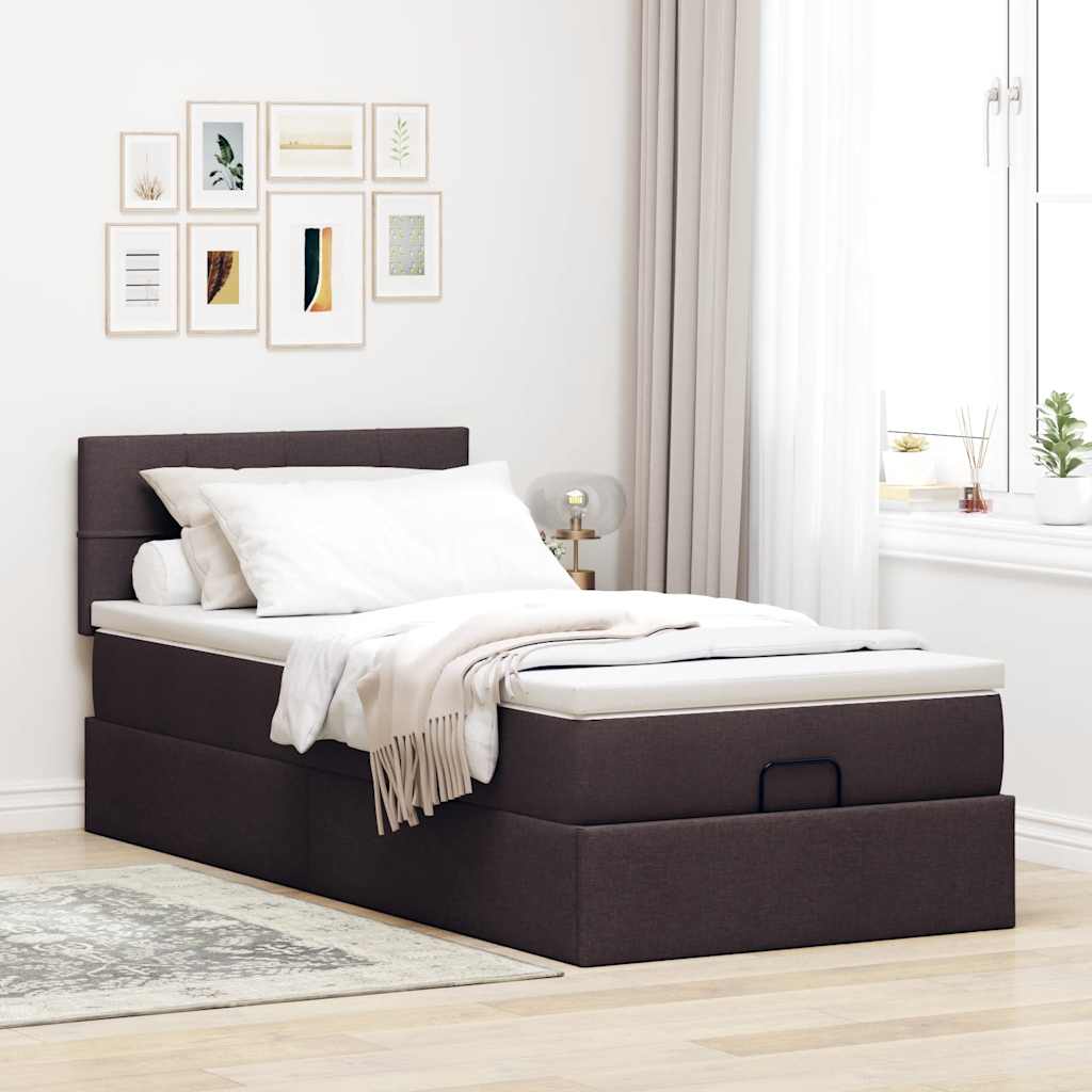 ottoman seng med madras 90x200 cm stof mørkebrun