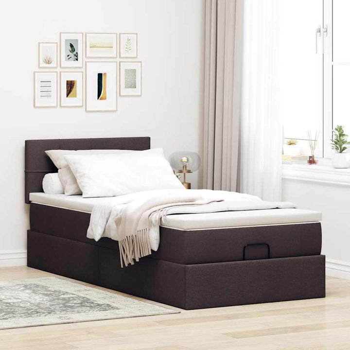 ottoman seng med madras 90x200 cm stof mørkebrun