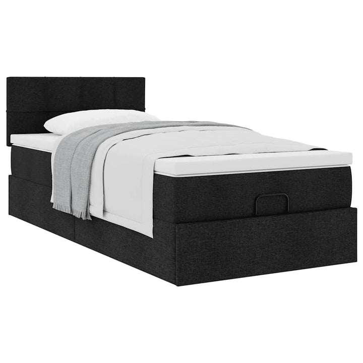 ottoman seng med madras 100x200 cm stof sort
