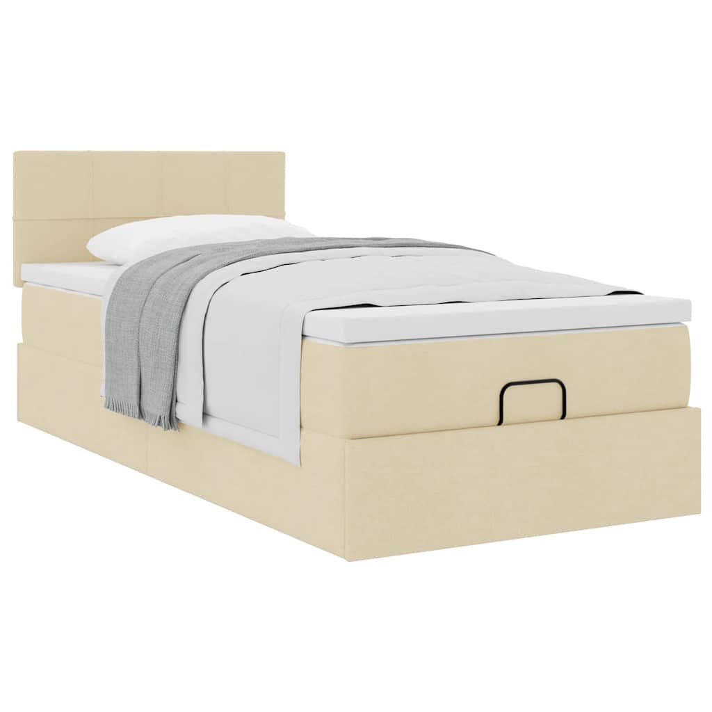 ottoman seng med madras 100x200 cm stof cremefarvet