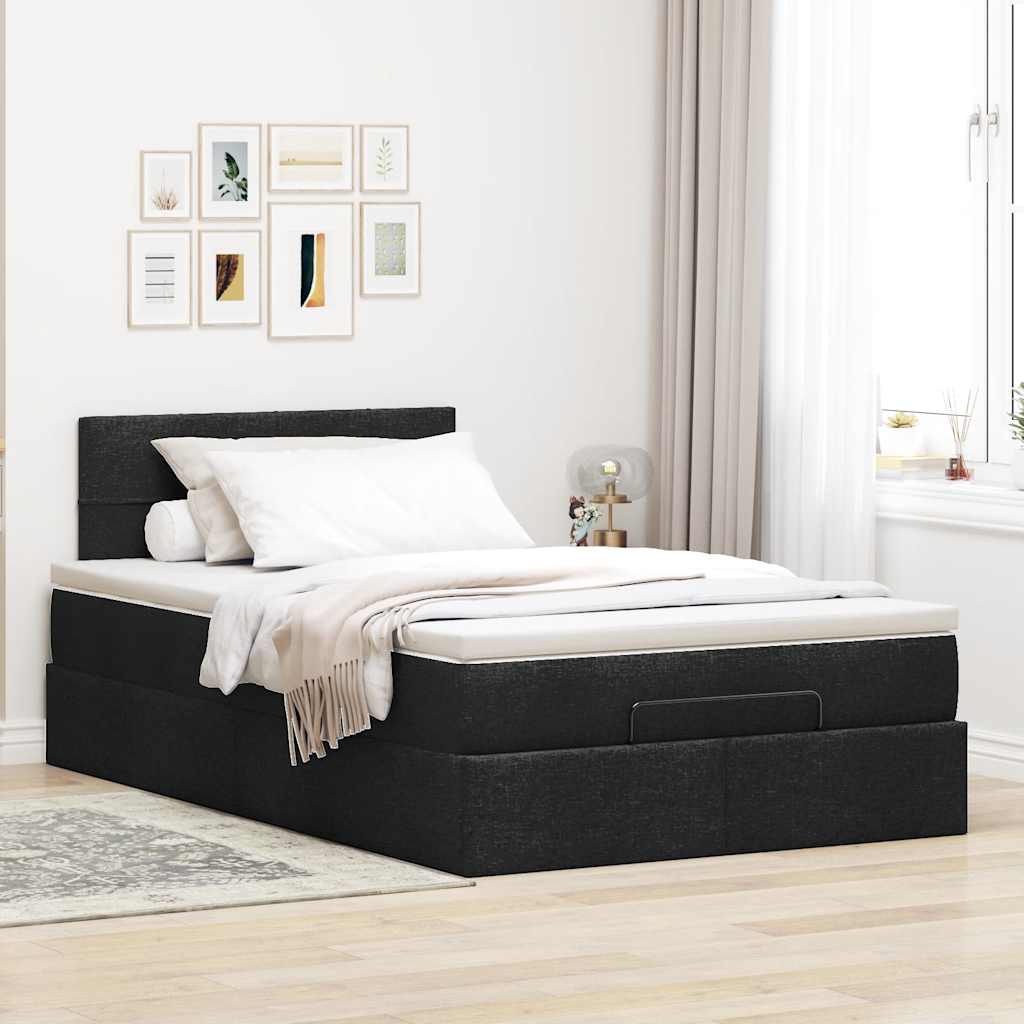 ottoman seng med madras 120x190 cm stof sort