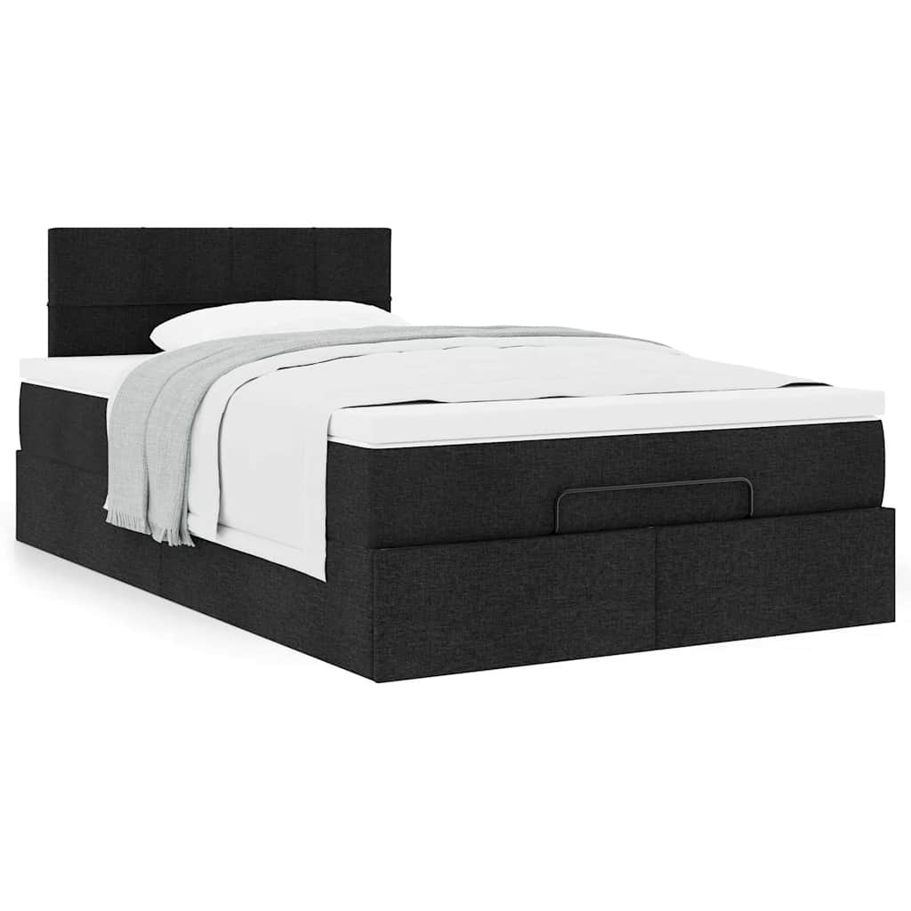 ottoman seng med madras 120x190 cm stof sort
