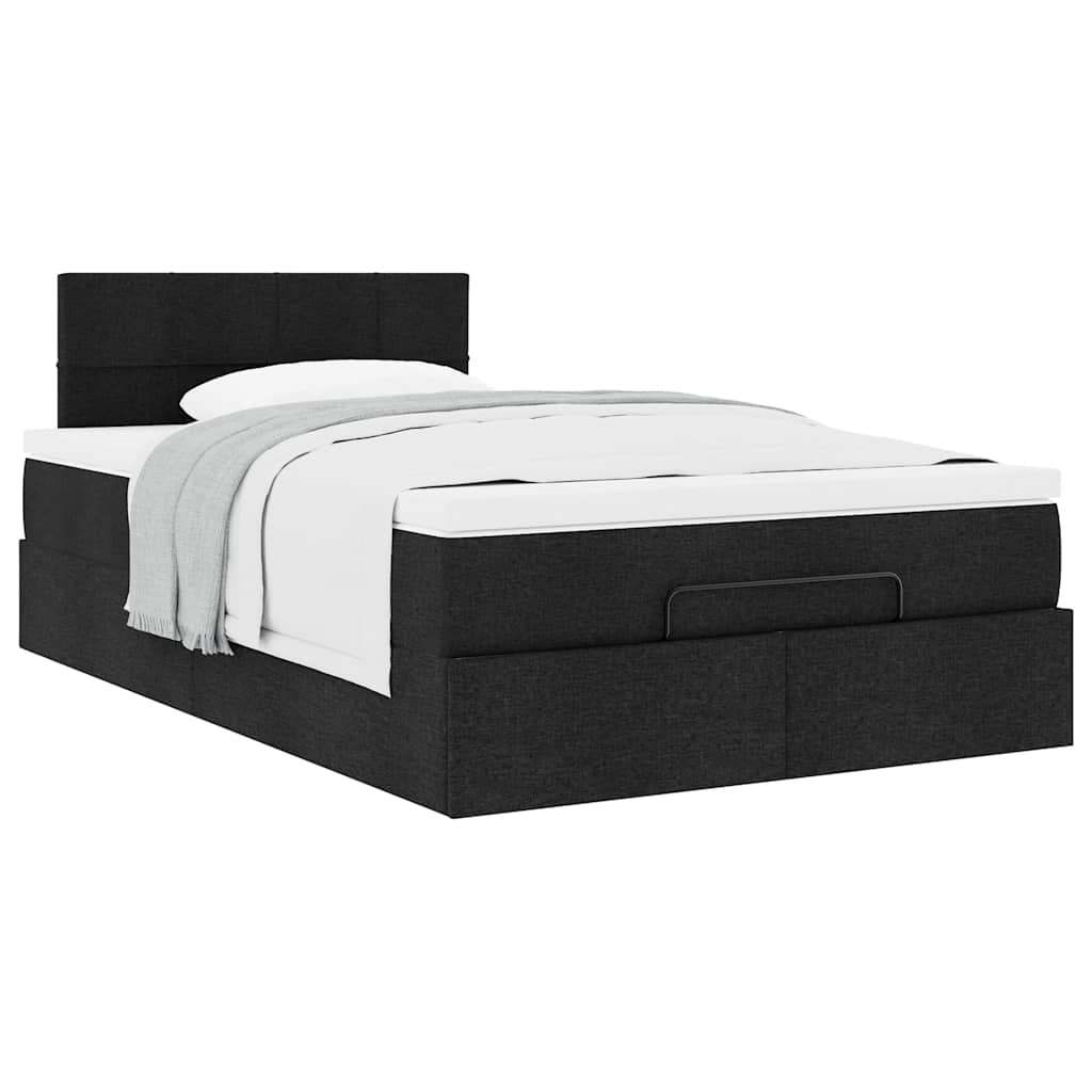 ottoman seng med madras 120x190 cm stof sort