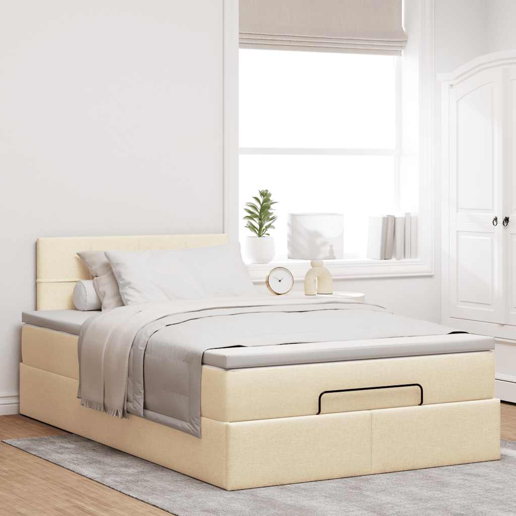 osmannisk sengeramme med madras 120x190 cm stof cremefarvet