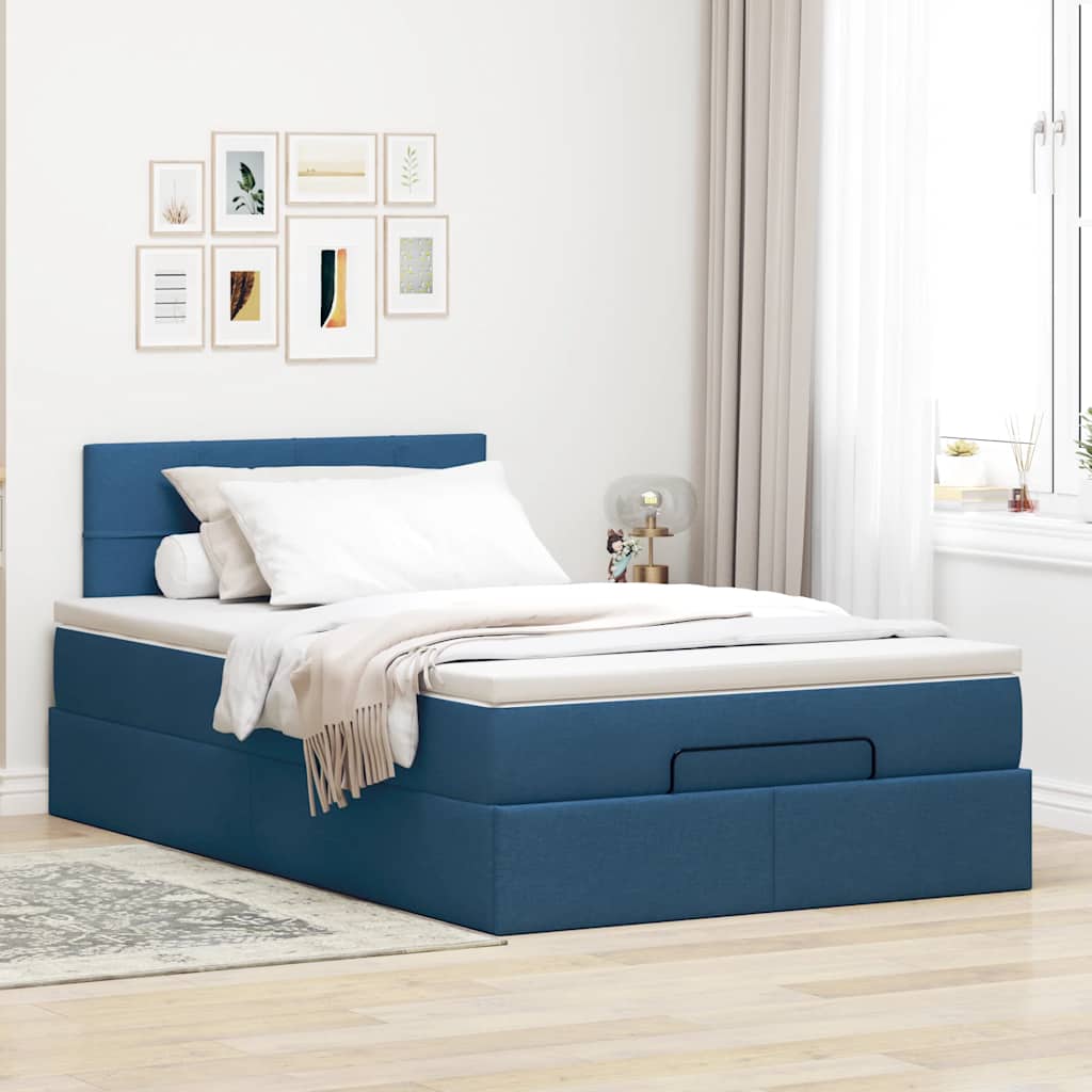 ottoman seng med madras 120x200 cm stof blå