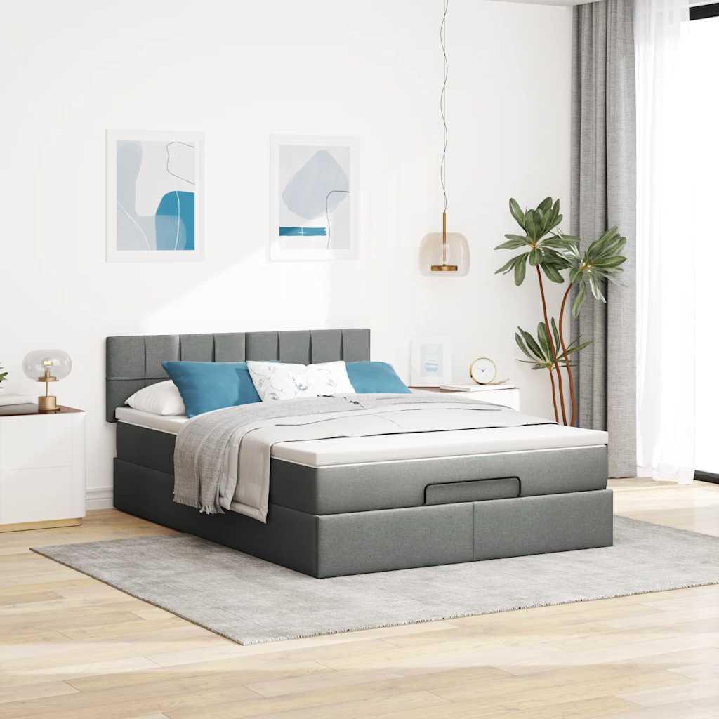 ottoman seng med madras 140x190 cm stof mørkegrå