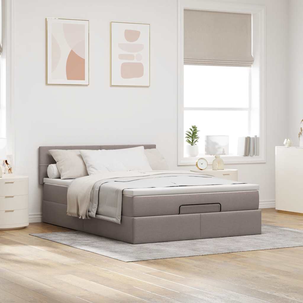 ottoman seng med madras 140x190 cm stof gråbrun
