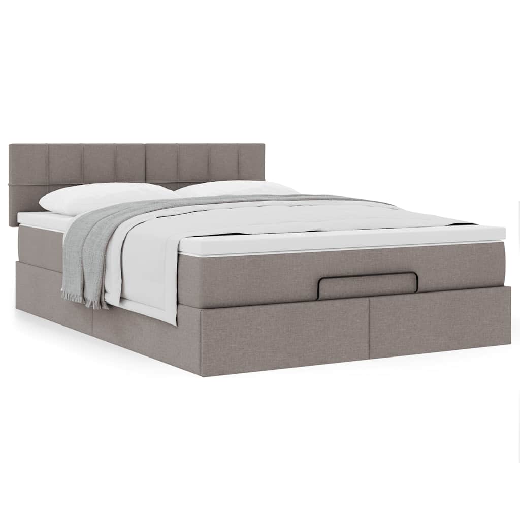 ottoman seng med madras 140x190 cm stof gråbrun