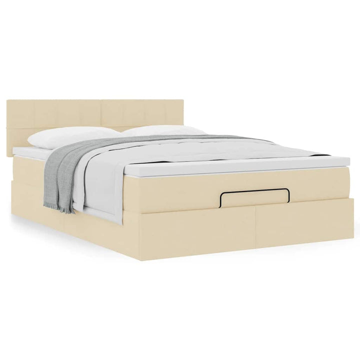 ottoman seng med madras 140x190 cm stof cremefarvet