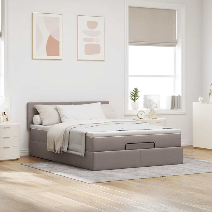 ottoman seng med madras 140x200 cm stof gråbrun
