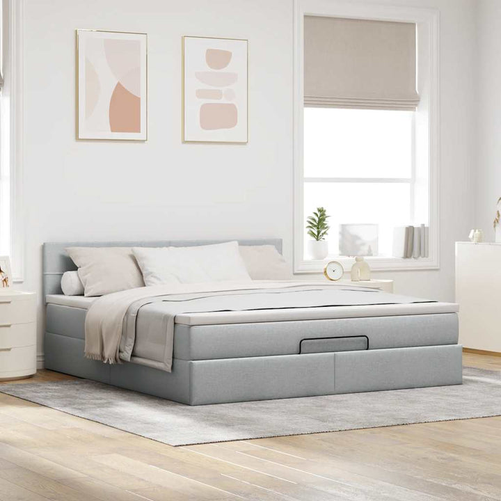 ottoman seng med madras 160x200 cm stof lysegrå
