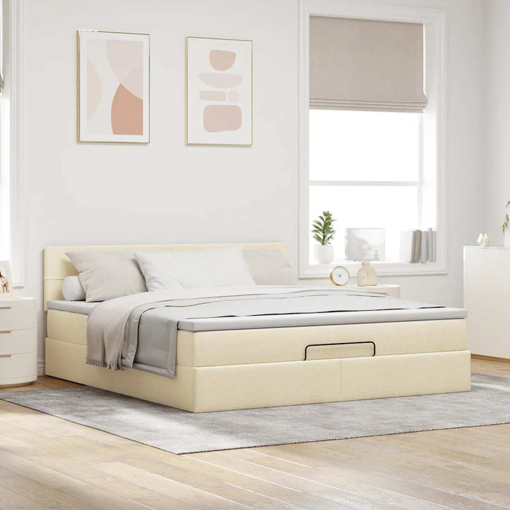 osmannisk sengeramme med madras 160x200 cm stof cremefarvet