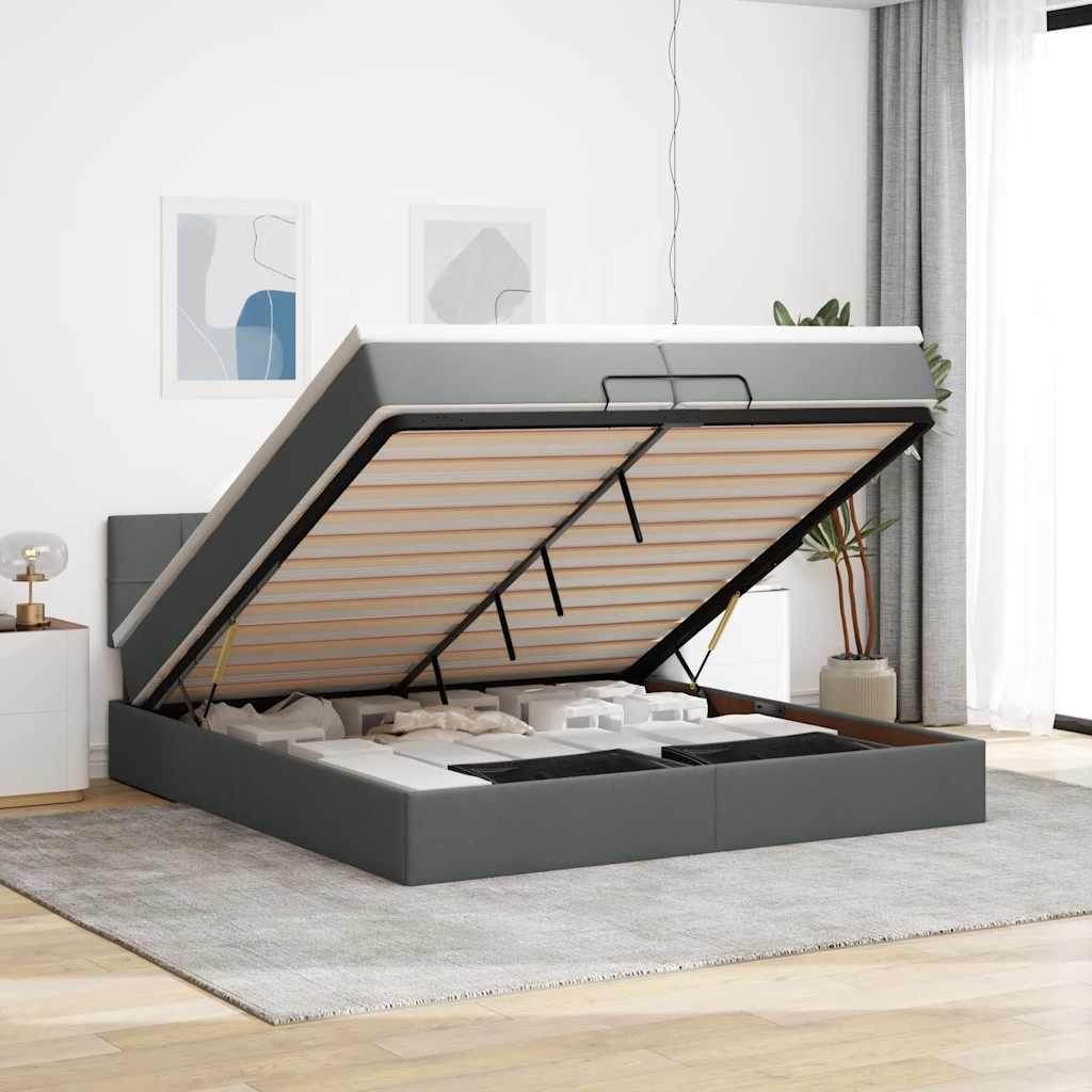 osmannisk sengeramme med madras 200x200 cm stof mørkegrå
