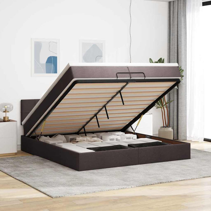 osmannisk sengeramme med madras 200x200 cm stof mørkebrun