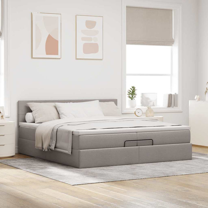osmannisk sengeramme med madras 200x200 cm stof gråbrun