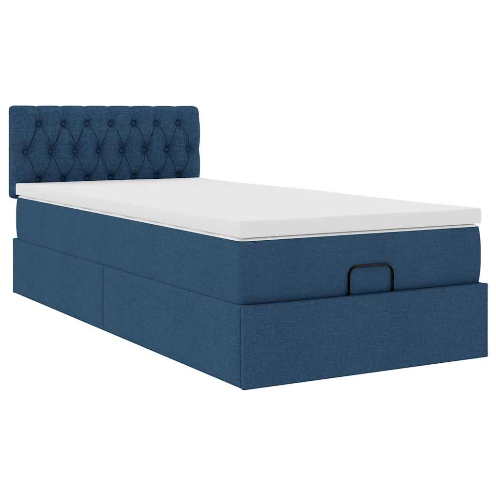 osmannisk sengeramme med madras 90x190 cm stof blå