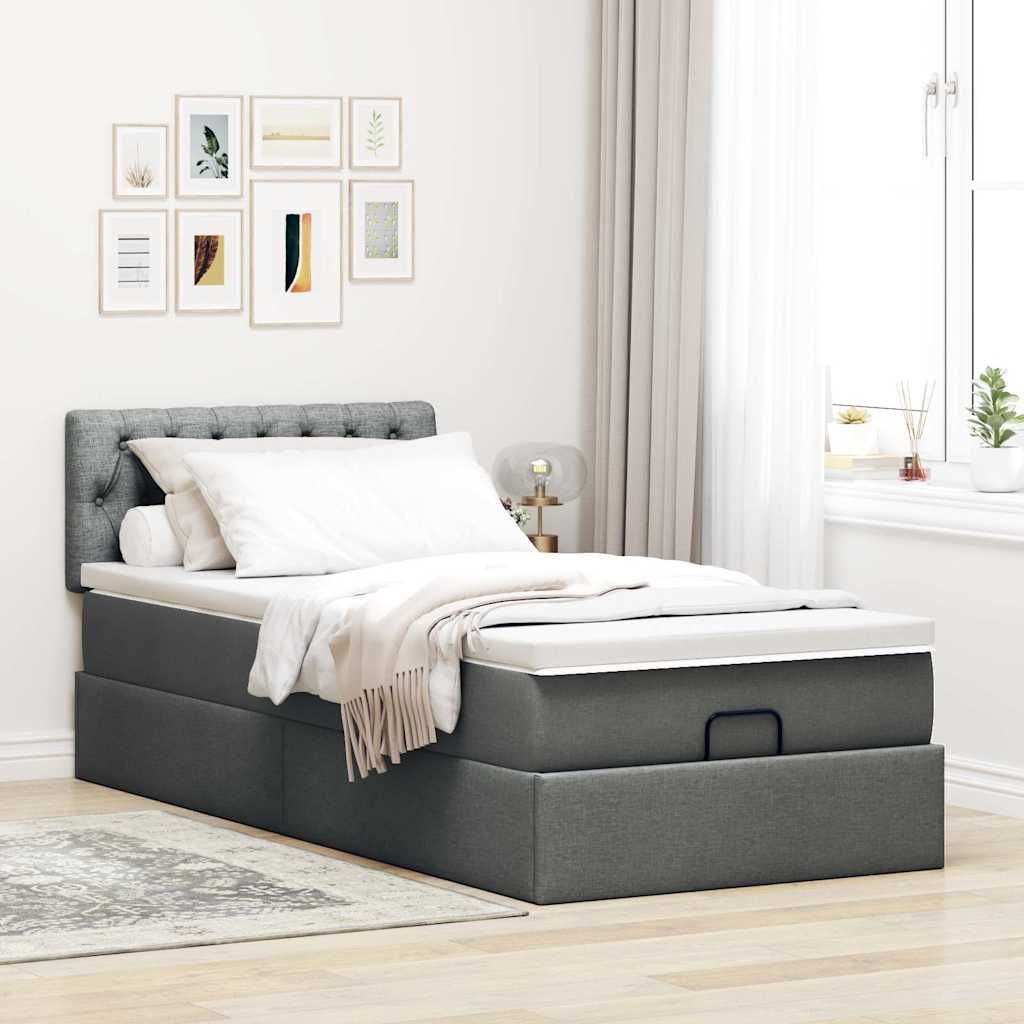 ottoman seng med madras mørkegrå 90x200 cm stof