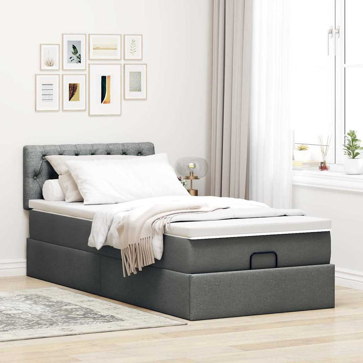 ottoman seng med madras mørkegrå 90x200 cm stof