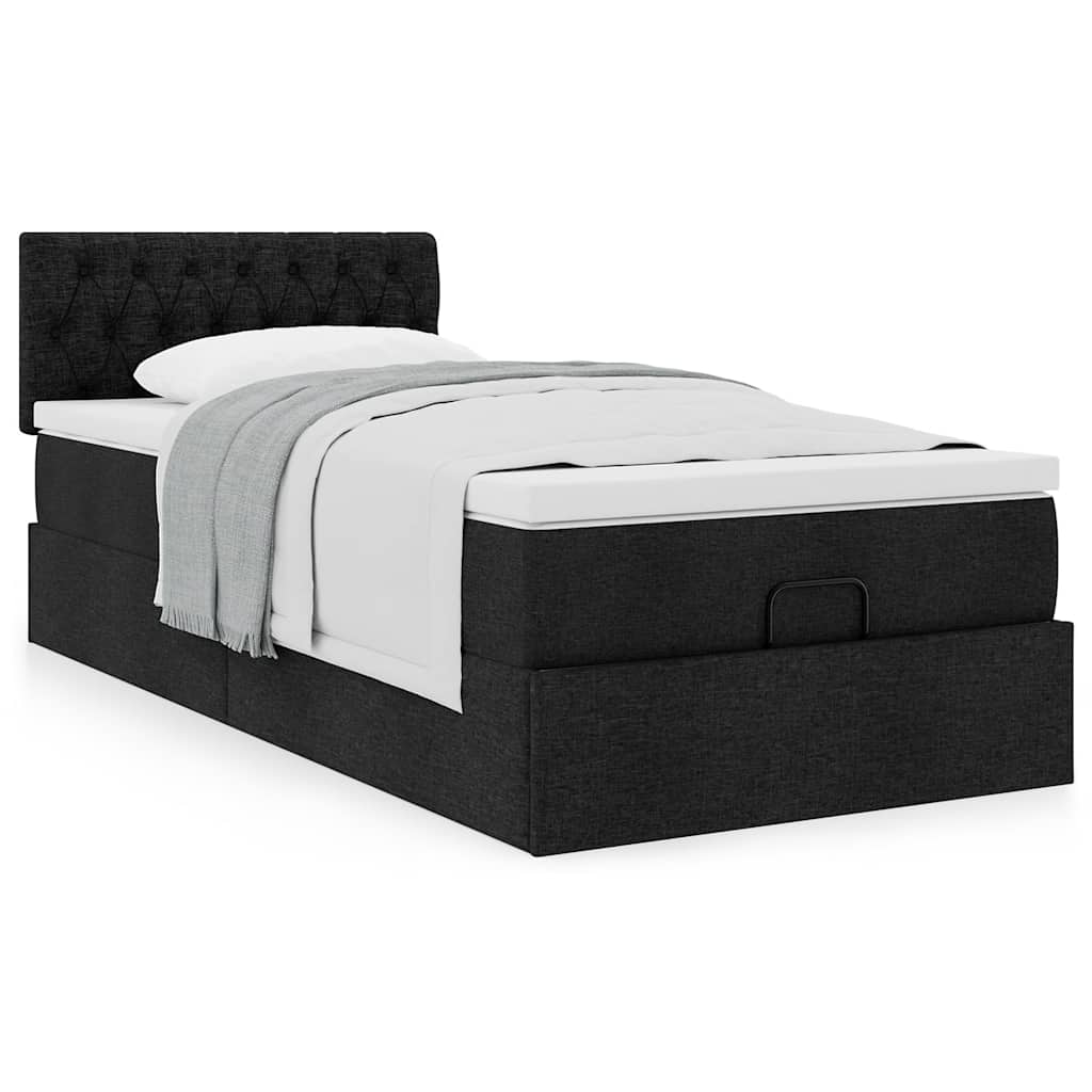 ottoman seng med madras 90x200 cm stof sort