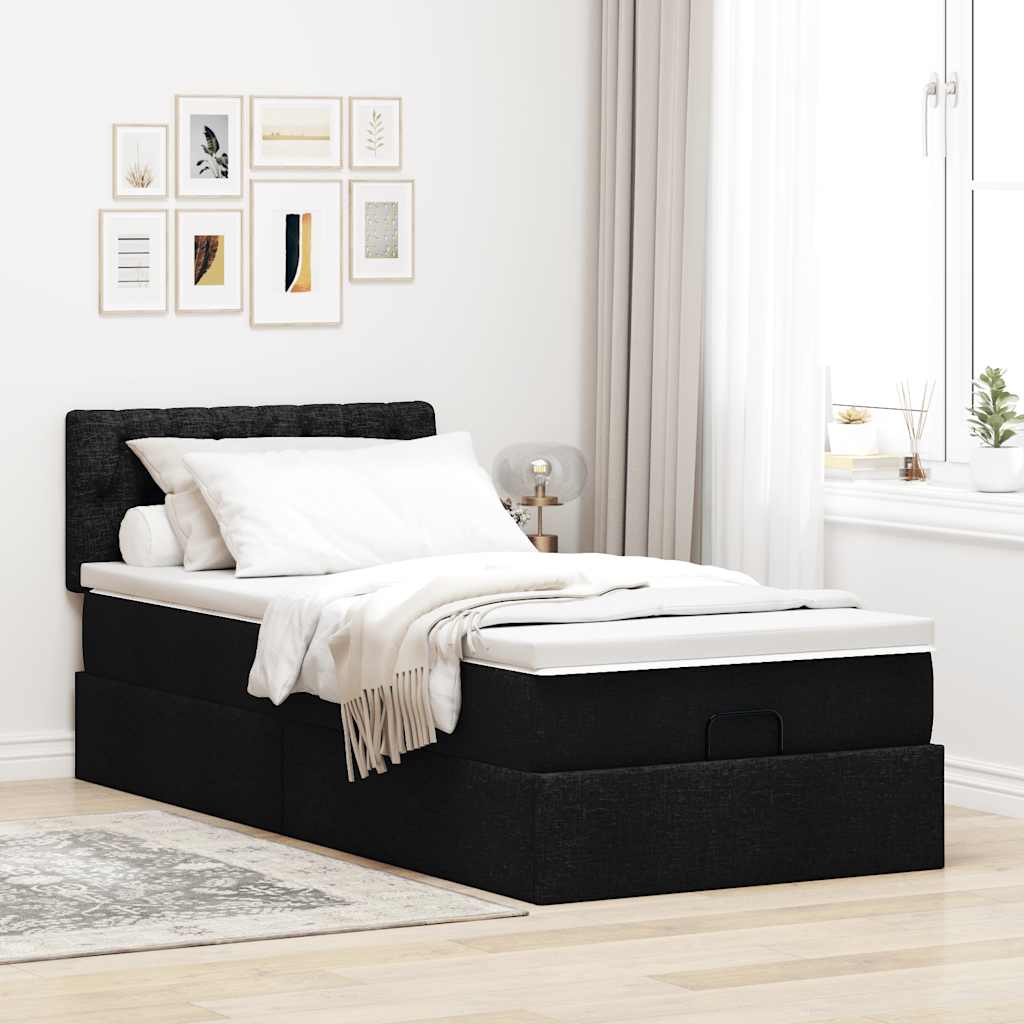 ottoman seng med madras 90x200 cm stof sort
