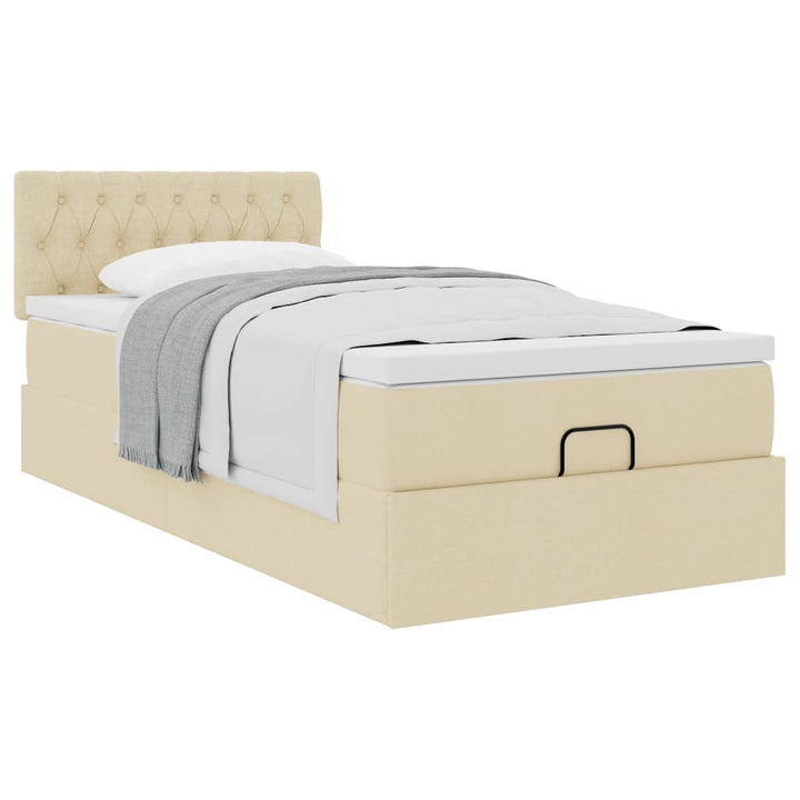 ottoman seng med madras 90x200 cm stof cremefarvet