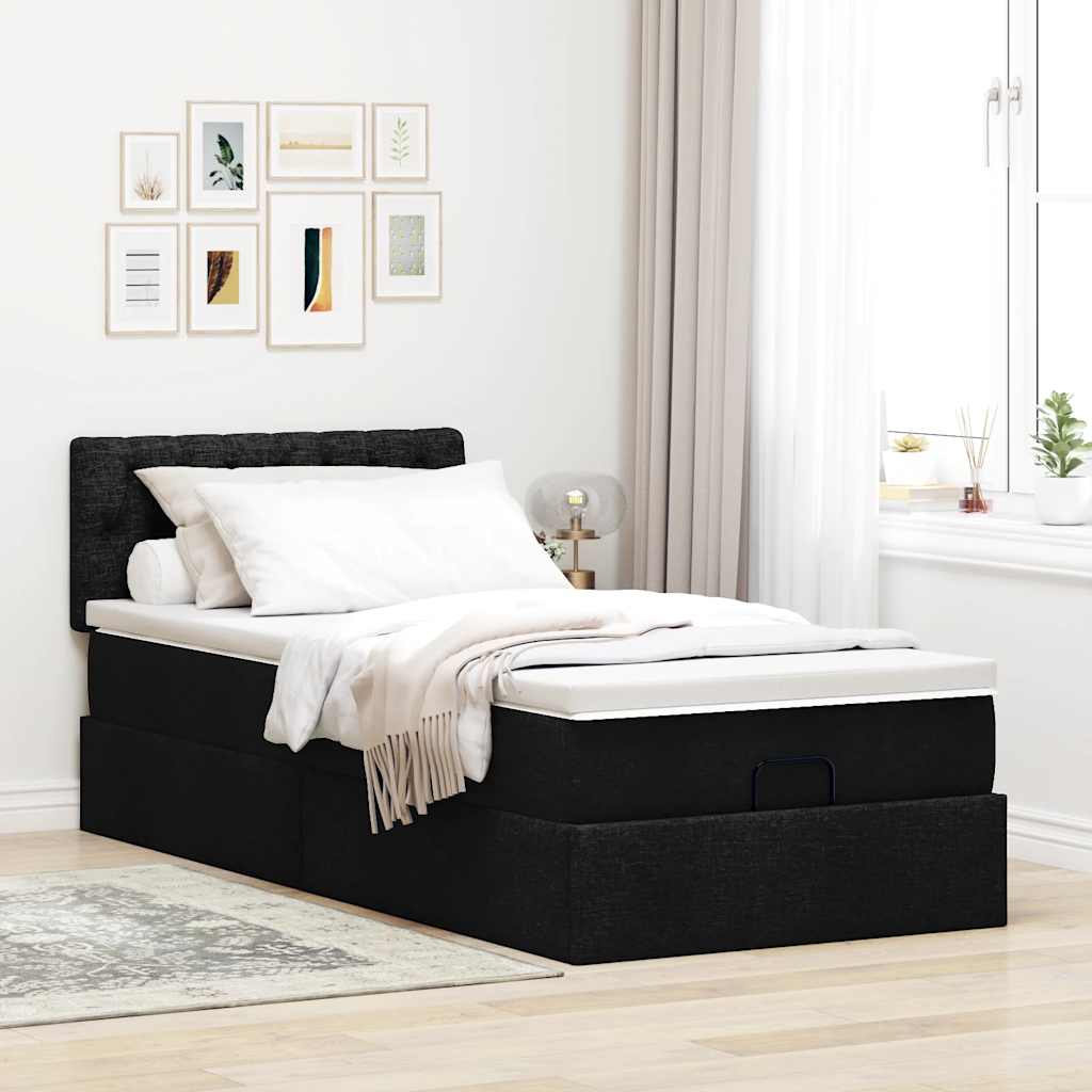 ottoman seng med madras 100x200 cm stof sort