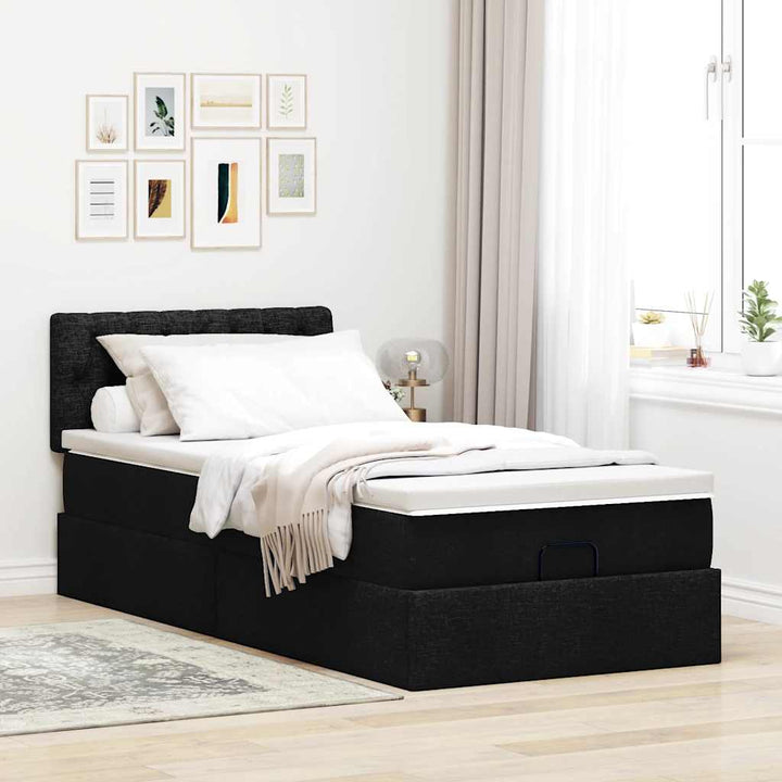 ottoman seng med madras 100x200 cm stof sort