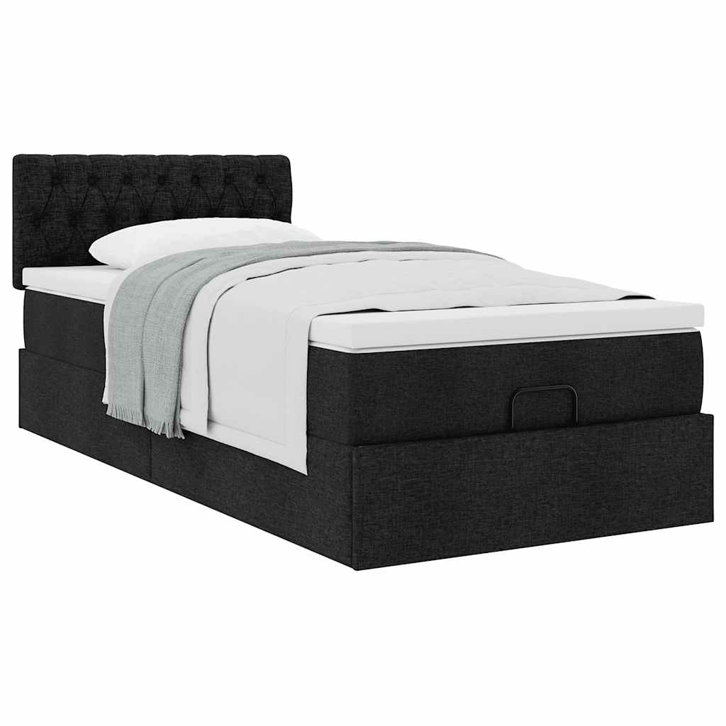 ottoman seng med madras 100x200 cm stof sort