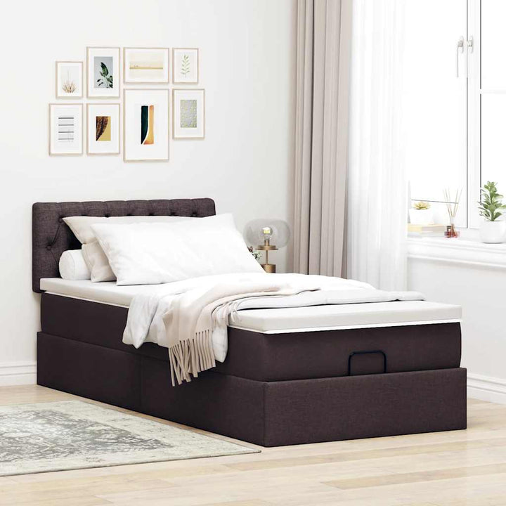 ottoman seng med madras 100x200 cm stof mørkebrun