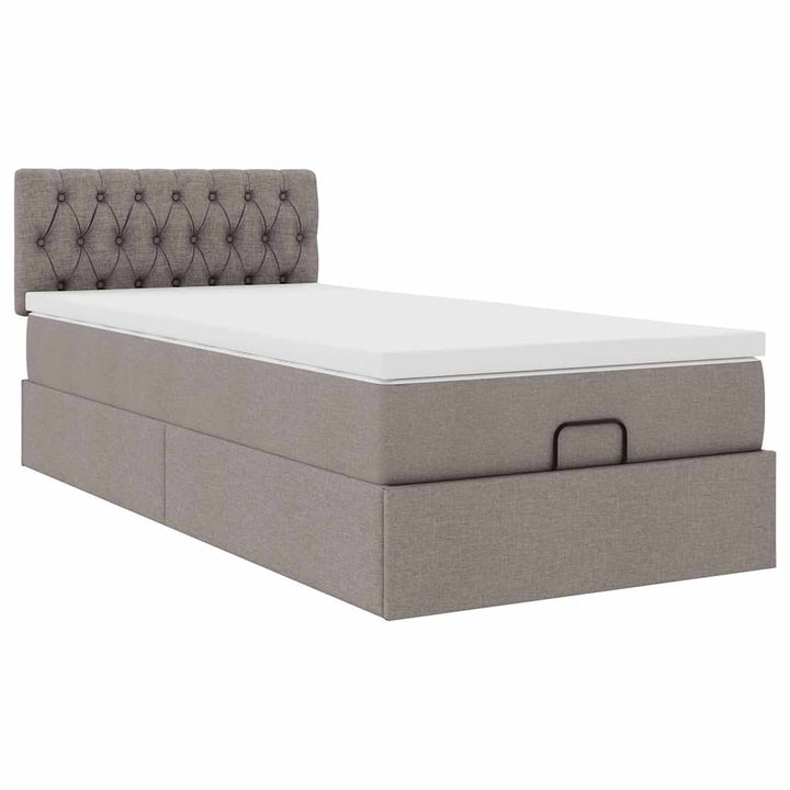 ottoman seng med madras 100x200 cm stof gråbrun