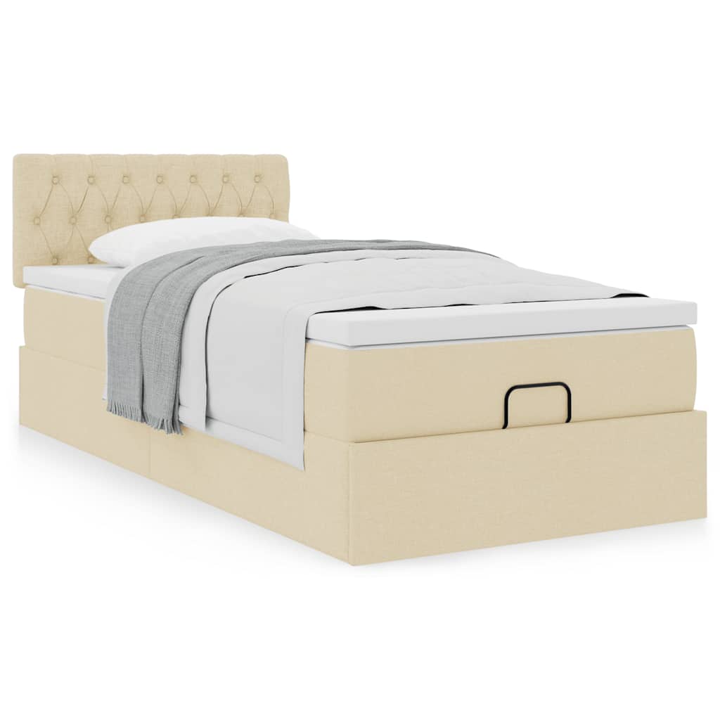 ottoman seng med madras 100x200 cm stof cremefarvet