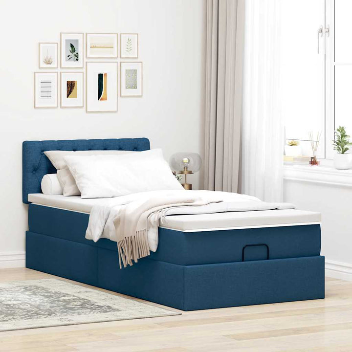 ottoman seng med madras 100x200 cm stof blå