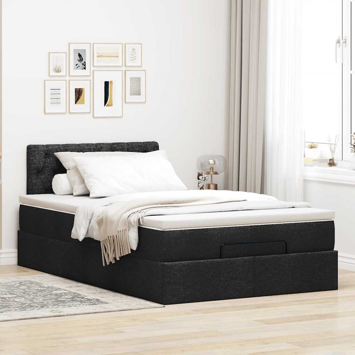 ottoman seng med madras 120x190 cm stof sort