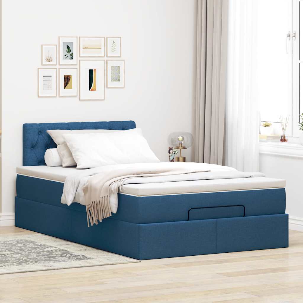 osmannisk sengeramme med madras 120x190 cm stof blå
