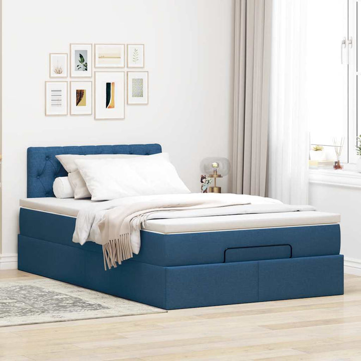 osmannisk sengeramme med madras 120x190 cm stof blå