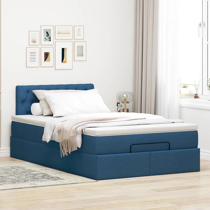 ottoman seng med madras 120x200 cm stof blå