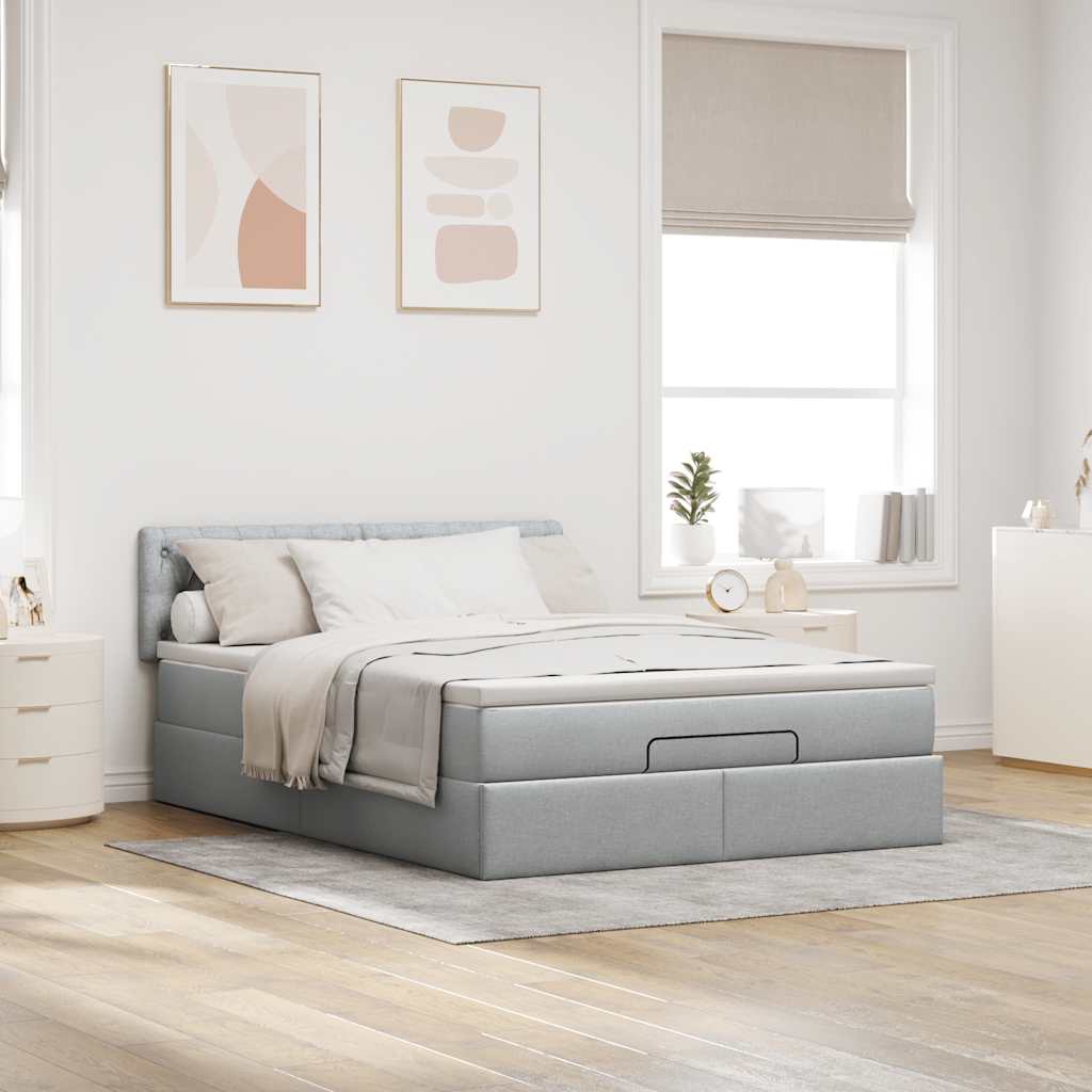 ottoman seng med madras 140x190 cm stof lysegrå